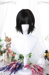 Schwarze süße japanische nach außen gekräuselte Enden Luftpony Lolita Perücke